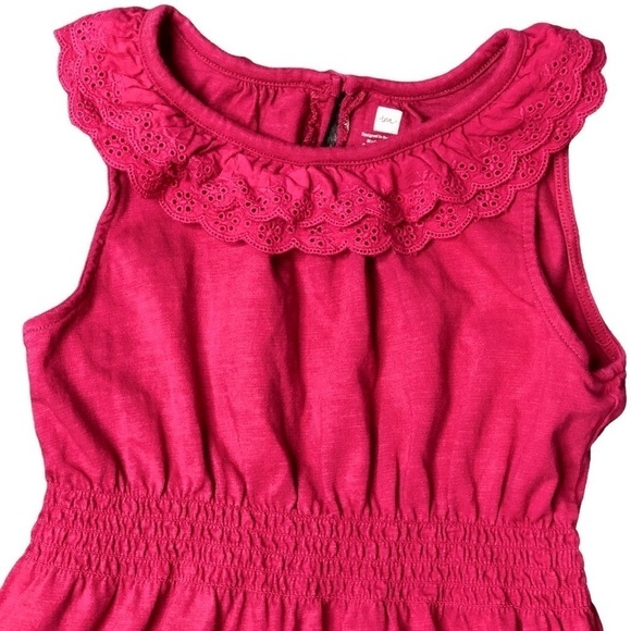Tea cotton dress raspberry pink sleeveless elastic waist eyelet ruffle neck 7 - Picture 2 of 5